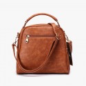 Leather Shoulder Double Zipper Handbag