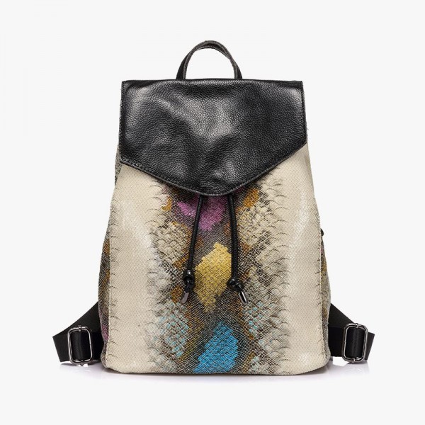 Serpentine Print Leather Backpack