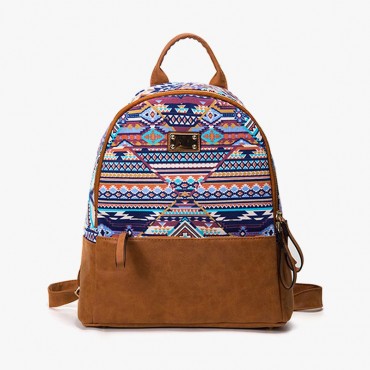 Bohemian Printing Canvas Leather &#038; Backpack